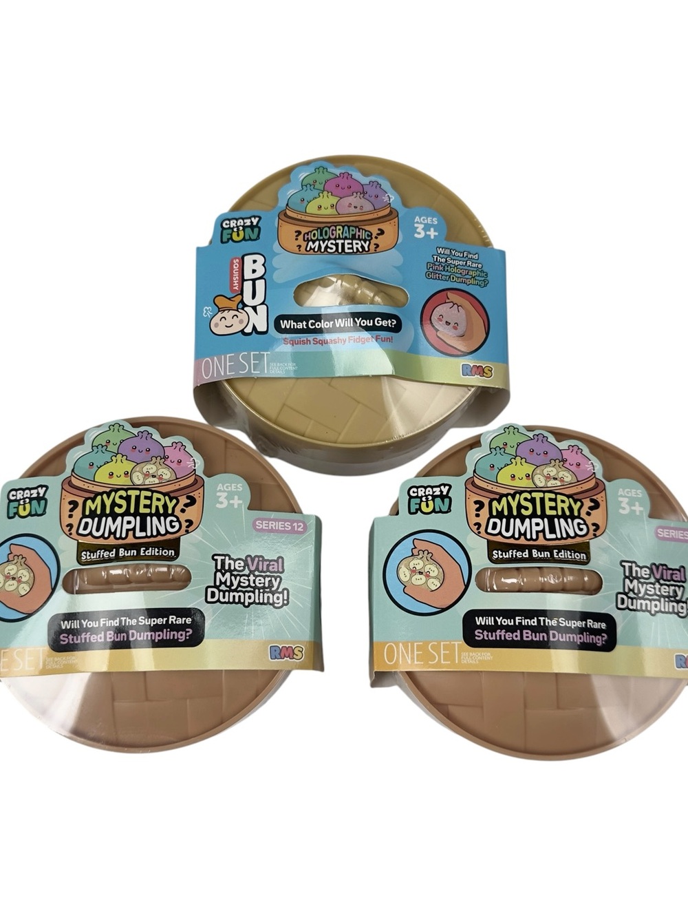 Rainbow Holographic Mystery Squishy Bun Dumpling Set LOT OF 3 Viral Series 12